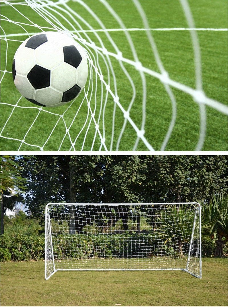Top view of soccer football goal with net attached