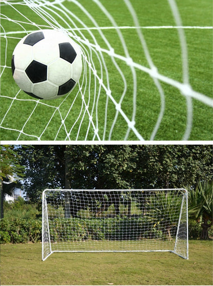 Top view of soccer football goal with net attached
