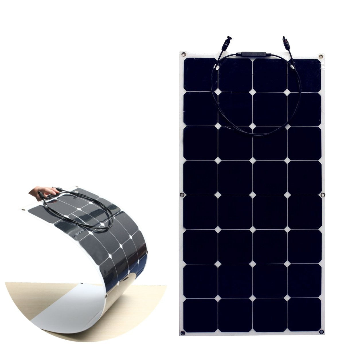 Flexible 100W solar panel kit bent to 30 degrees arc