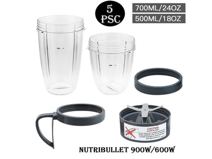 5pcs Cups and Blade Replacement Kit For NutriBullet Juicer 900W/600W