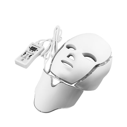 LED face mask in use during home spa treatment session