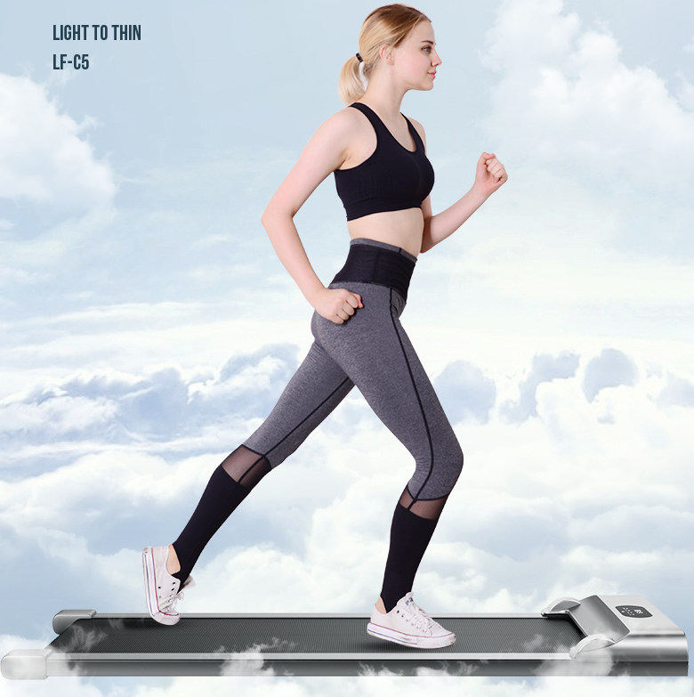 Quiet front wheels on foldable walking pad treadmill for easy movement