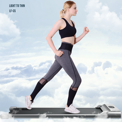 Quiet front wheels on foldable walking pad treadmill for easy movement