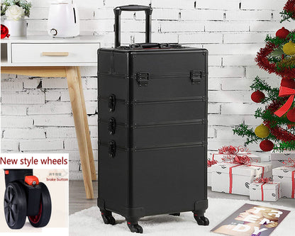 Compact top case section of aluminium makeup travel case trolley