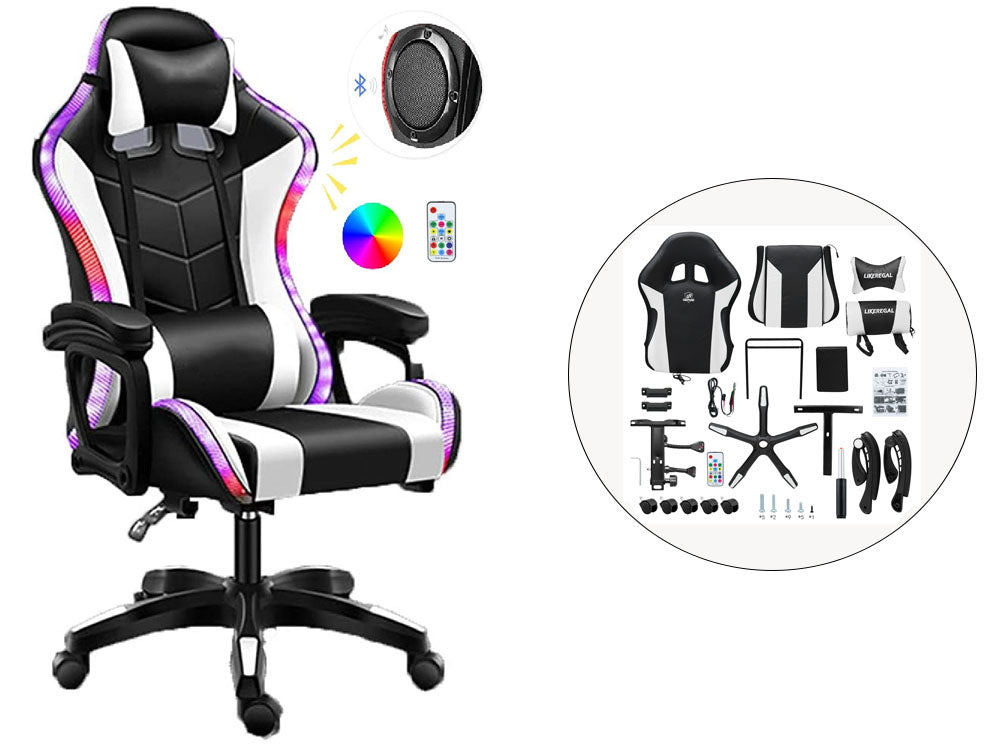 Gaming Chair – White with Footrest