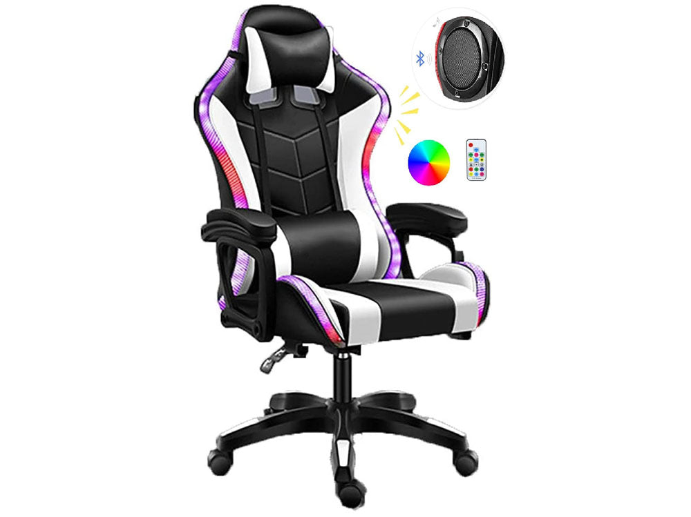 Gaming Chair – White with Footrest