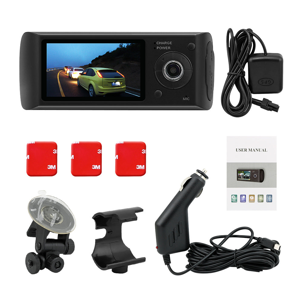 USB cable and cradle mount included with dual car dash camera