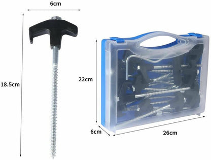 Peg puller tool beside camping tent pegs set