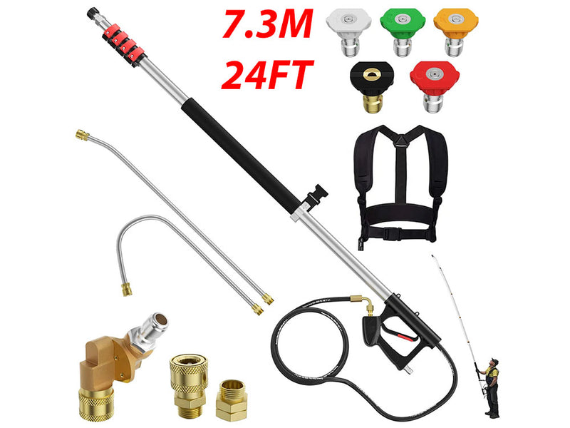 7.3m Telescoping Wand Pressure Washer Pole with Harness