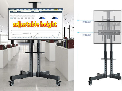TV stand height adjusted to highest position with TV mounted