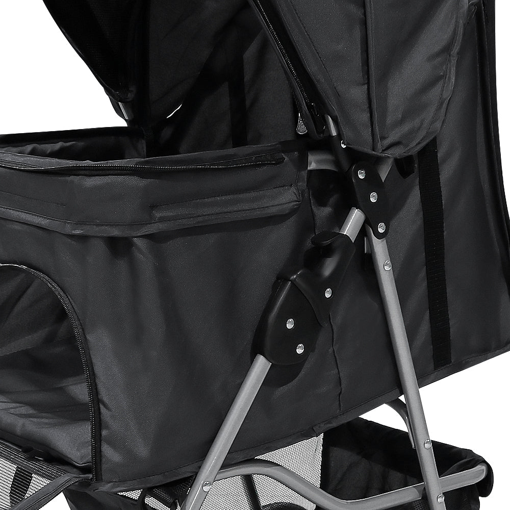 Pet stroller 4 wheels black fabric with UV protection