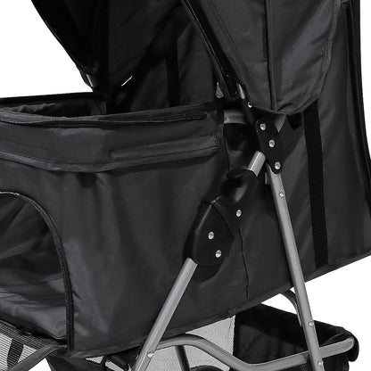 Pet stroller 4 wheels black fabric with UV protection