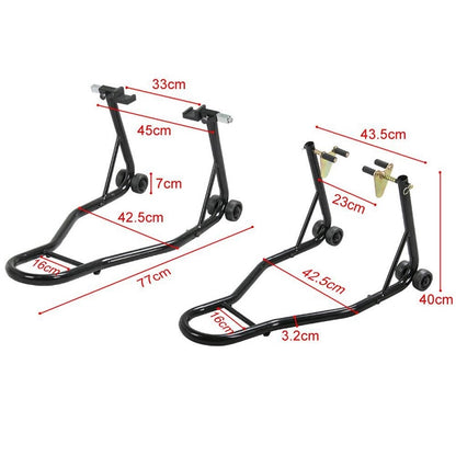 Rear stand with spool for motorcycle maintenance