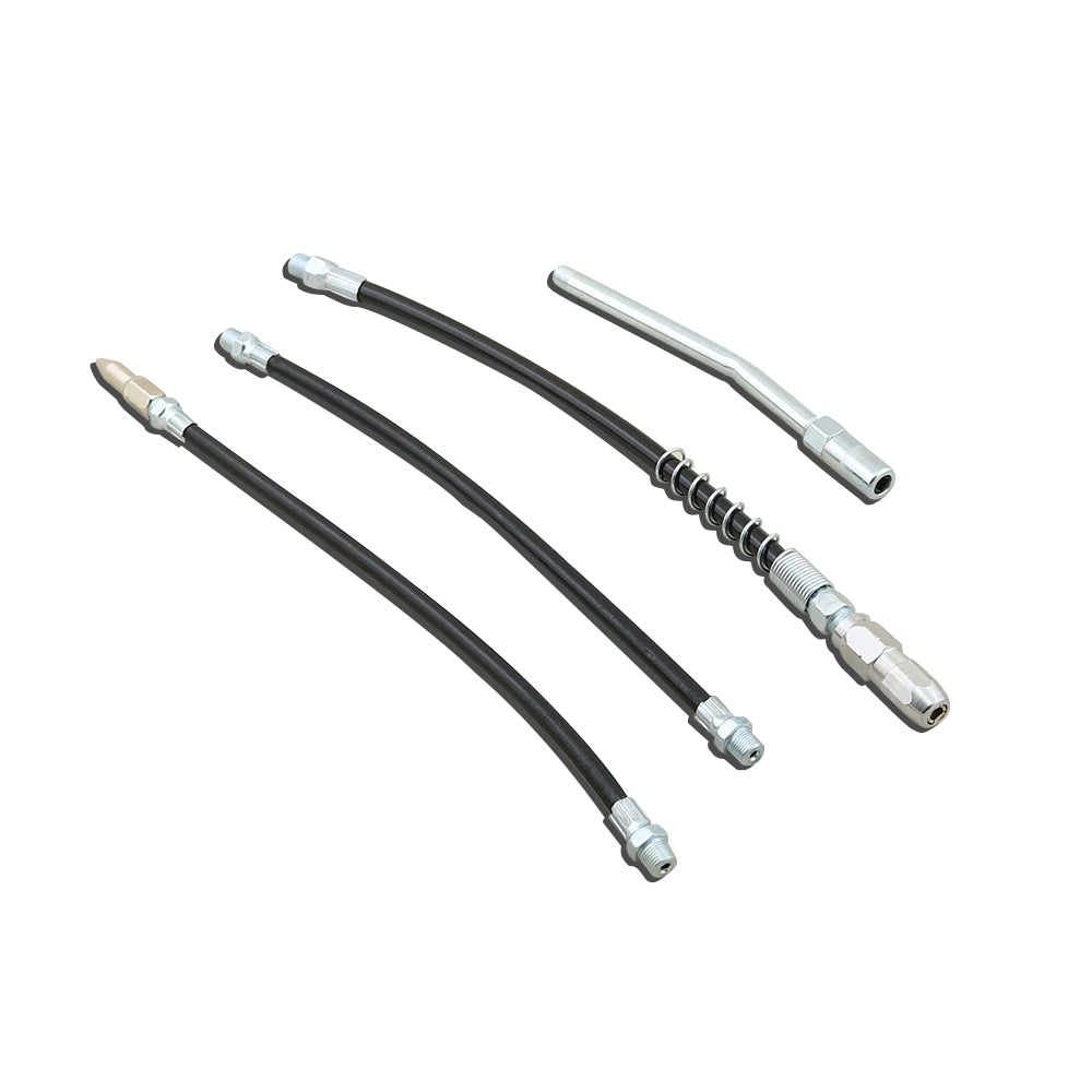 Flexible 12 inch hose attached to grease dispenser for tight spaces