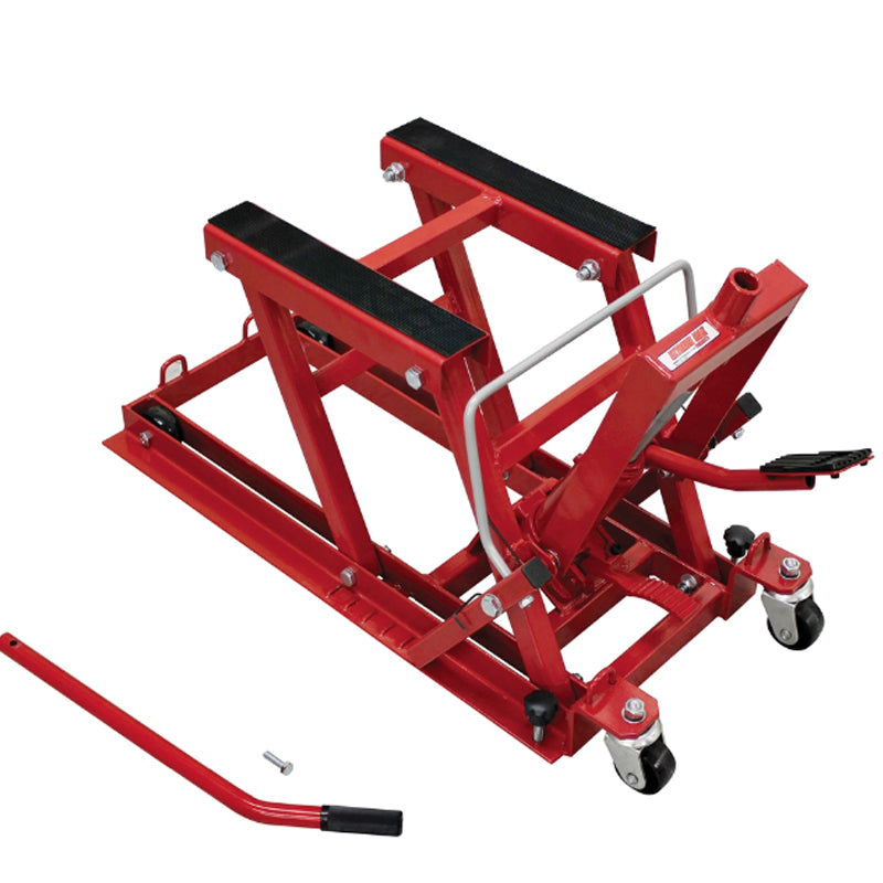 Handle and ratchet tie down straps included with lifter jack