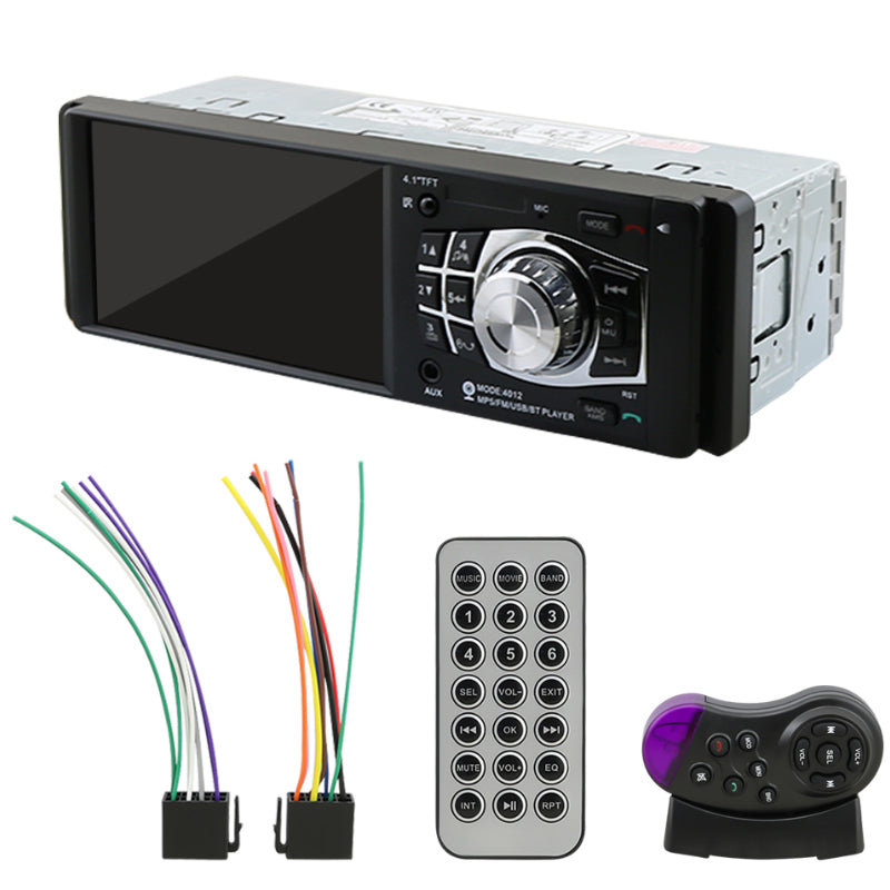 Car Bluetooth stereo showing SD card slot and aux input