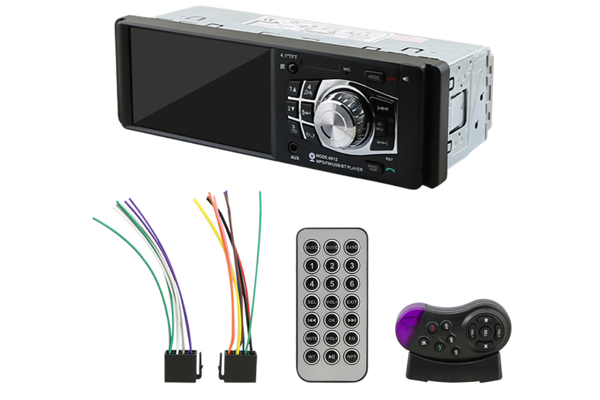 Car Bluetooth stereo showing SD card slot and aux input