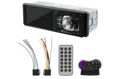 Car Bluetooth stereo showing SD card slot and aux input