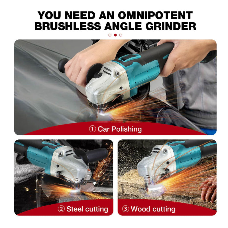 Top view of cordless angle grinder with spindle lock feature
