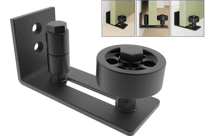 Sliding barn door hardware bottom roller used on large barn door panel