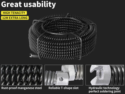 Drain snake pipe cleaner used with electric drill tool