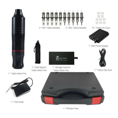 Tattoo sprayer kit showing included needles and ink cups