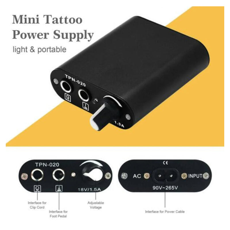 Side angle of tattoo sprayer kit with power supply and cables