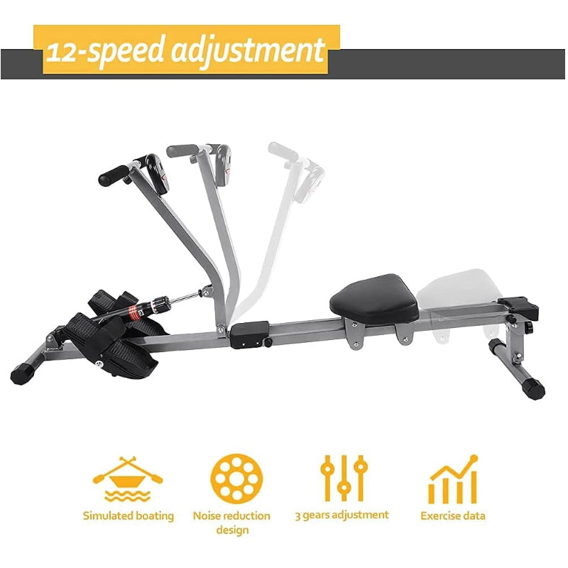 User using rowing machine showing smooth rowing motion