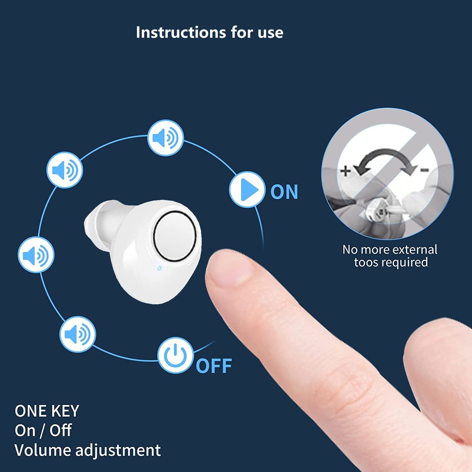 Hearing aids placed next to user manual and cleaning tool