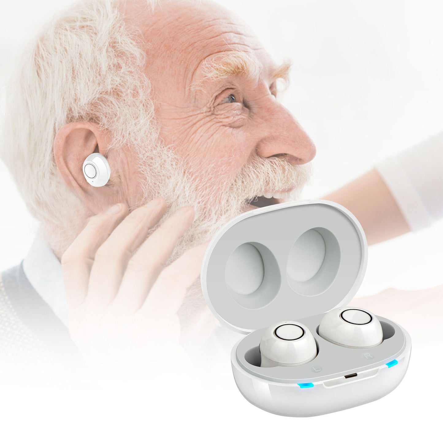 Touch control feature on rechargeable hearing aid surface