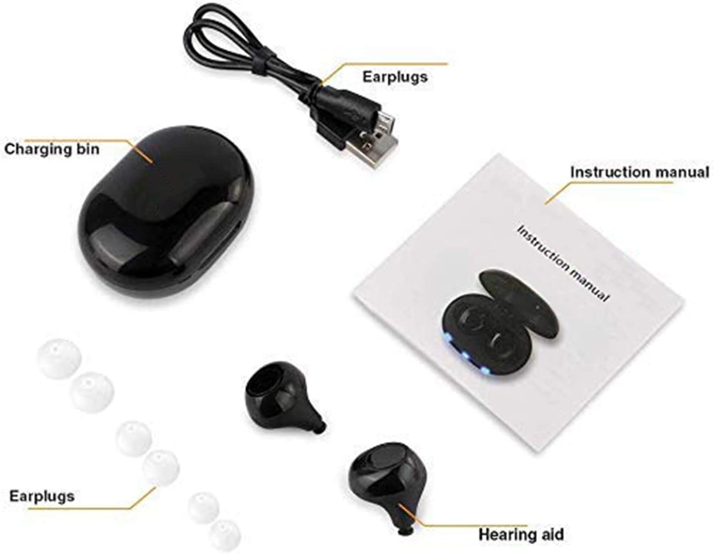 Light indicator on rechargeable hearing aid earbuds