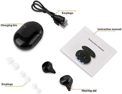 Light indicator on rechargeable hearing aid earbuds