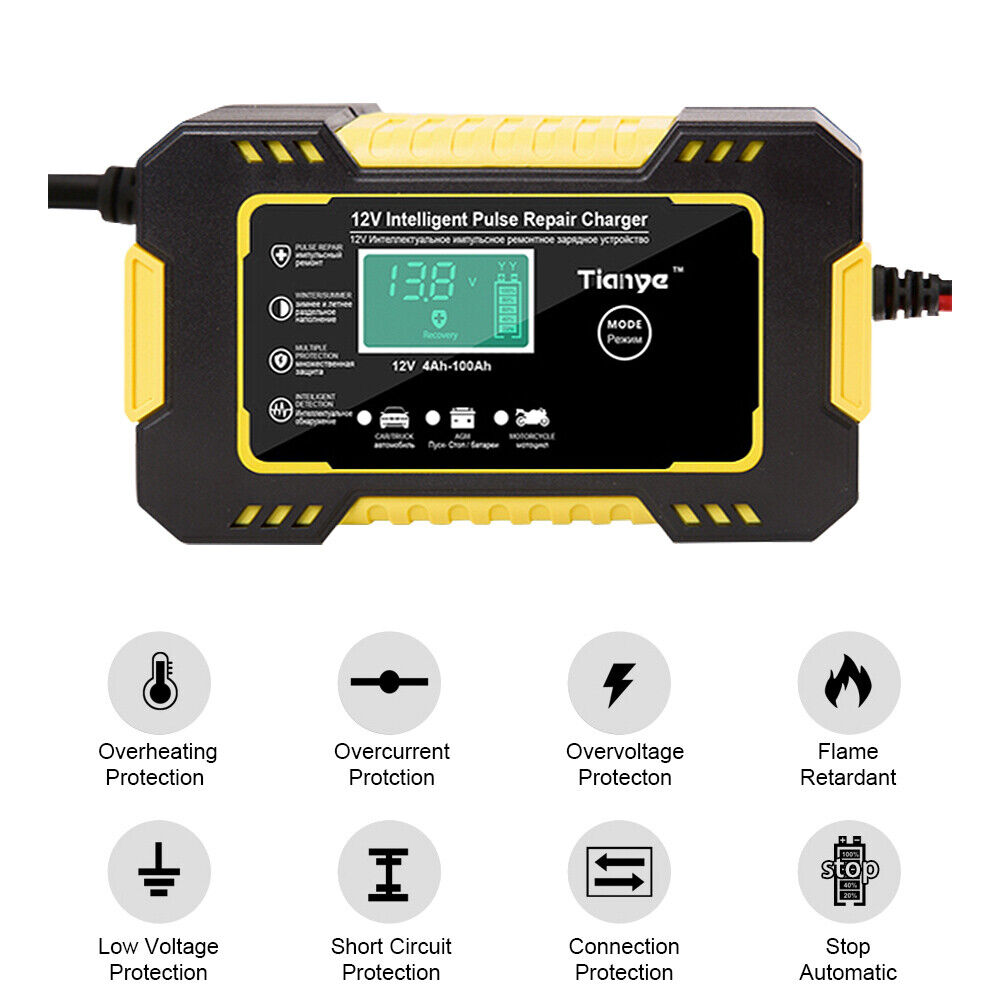 Car battery charger with multiple mode settings visible