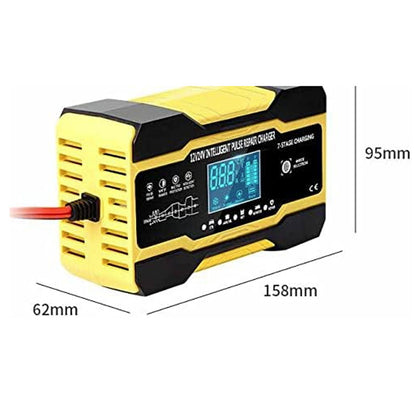 Car battery charger connected to a motorcycle battery