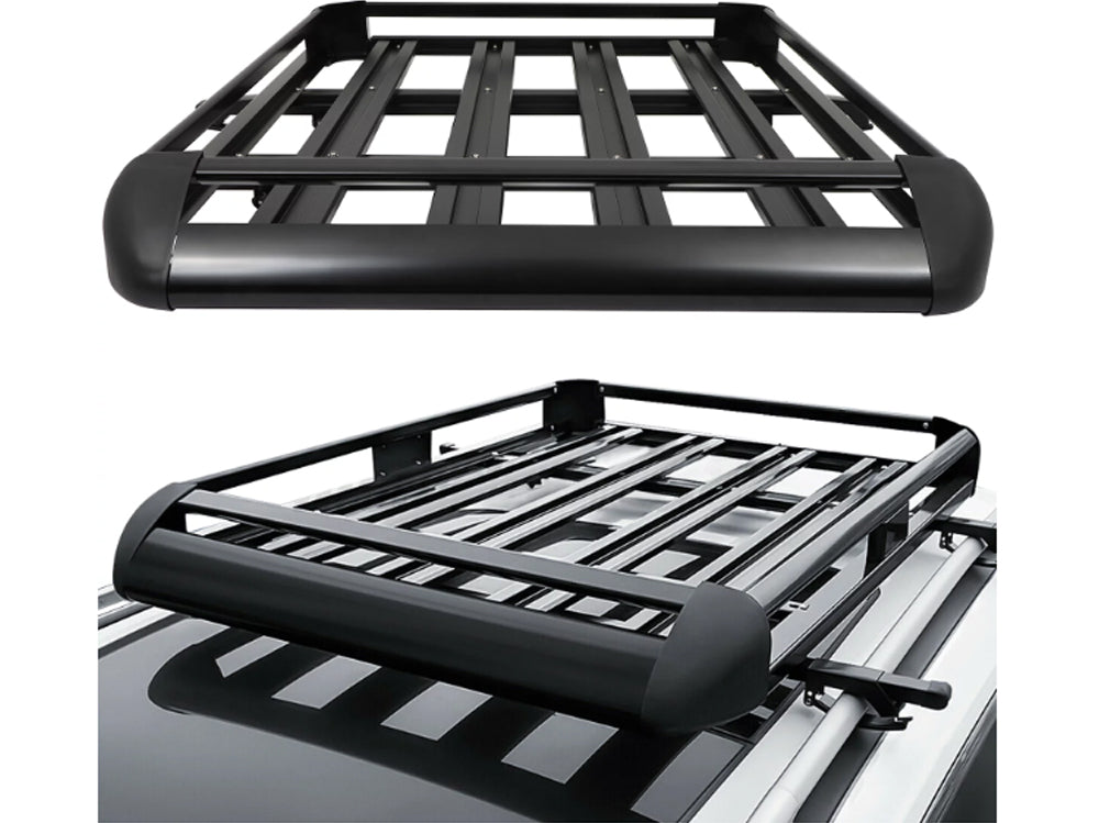 Roof rack basket with luggage loaded for travel use