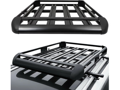 Roof rack basket with luggage loaded for travel use