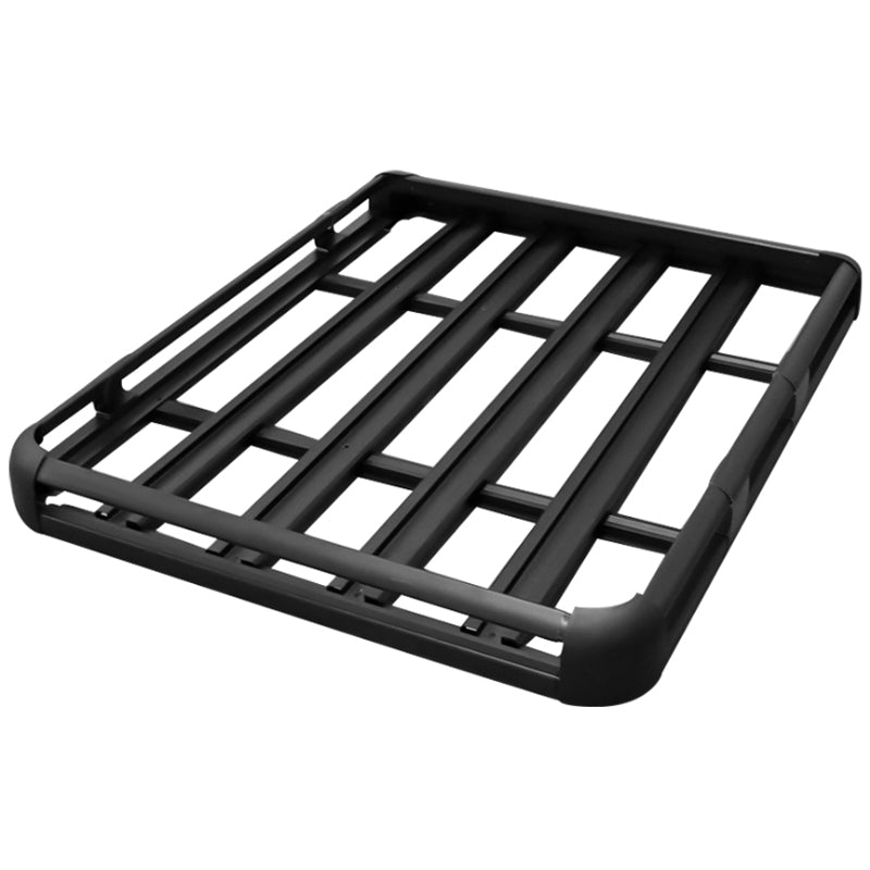 Close-up of roof rack basket tie-down points for securing gear