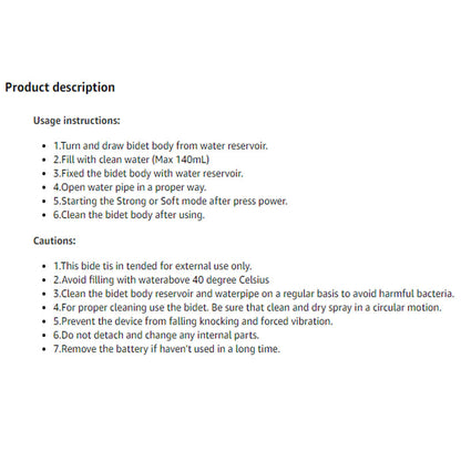 Portable bidet spray displayed with user manual included