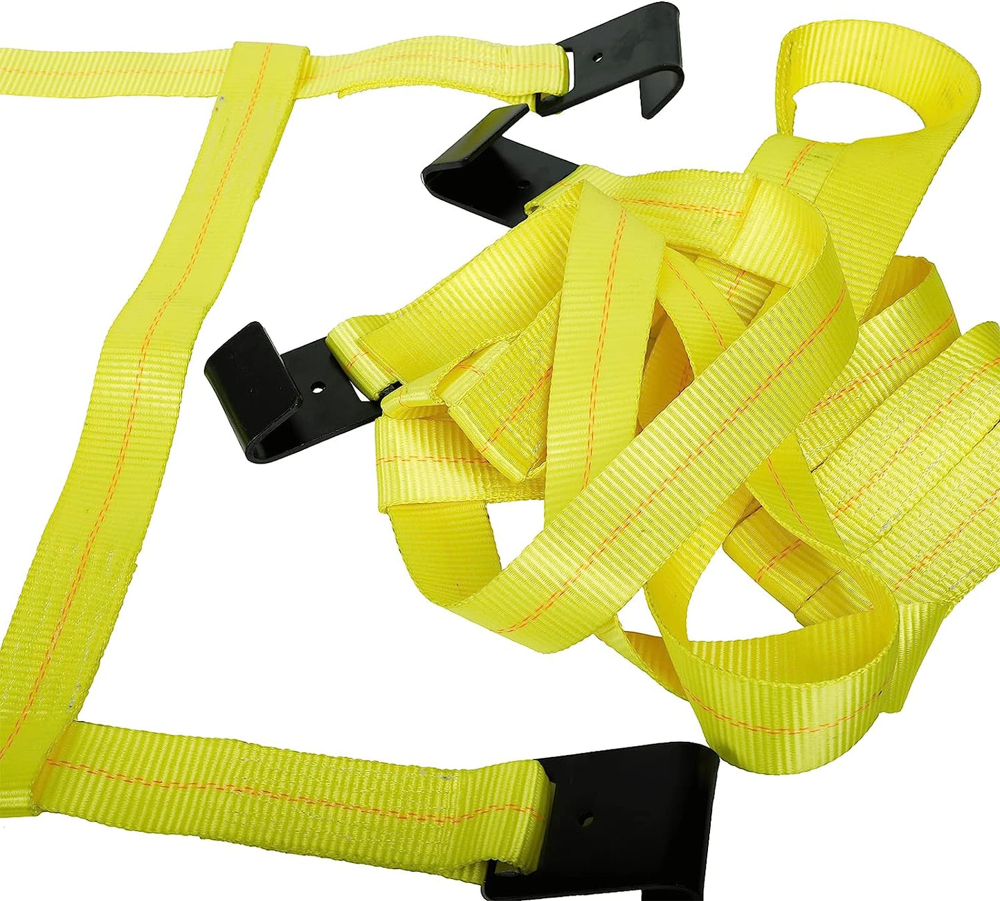 Car tire straps tie downs wrapped around a 20 inch vehicle wheel