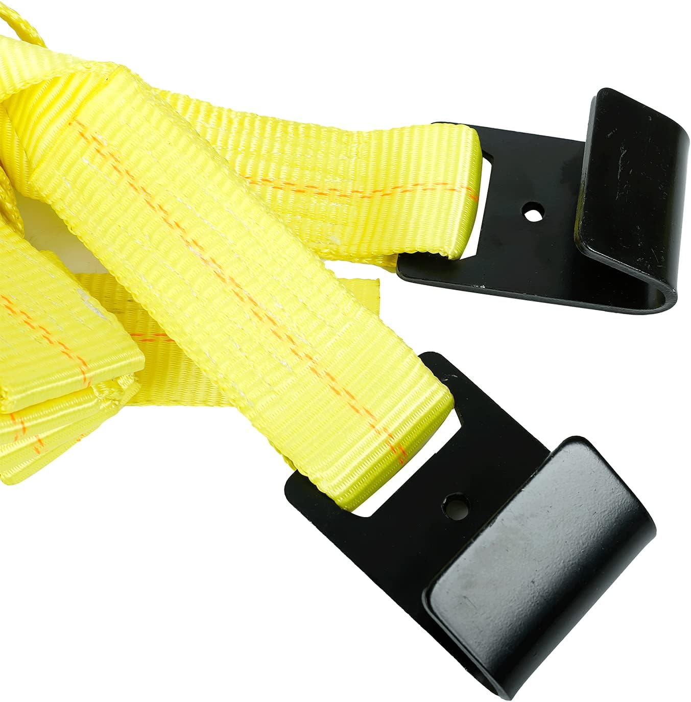 Close up of car tire straps tie downs abrasion resistant webbing