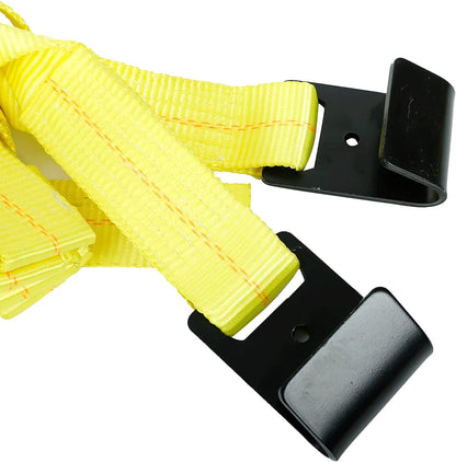 Close up of car tire straps tie downs abrasion resistant webbing