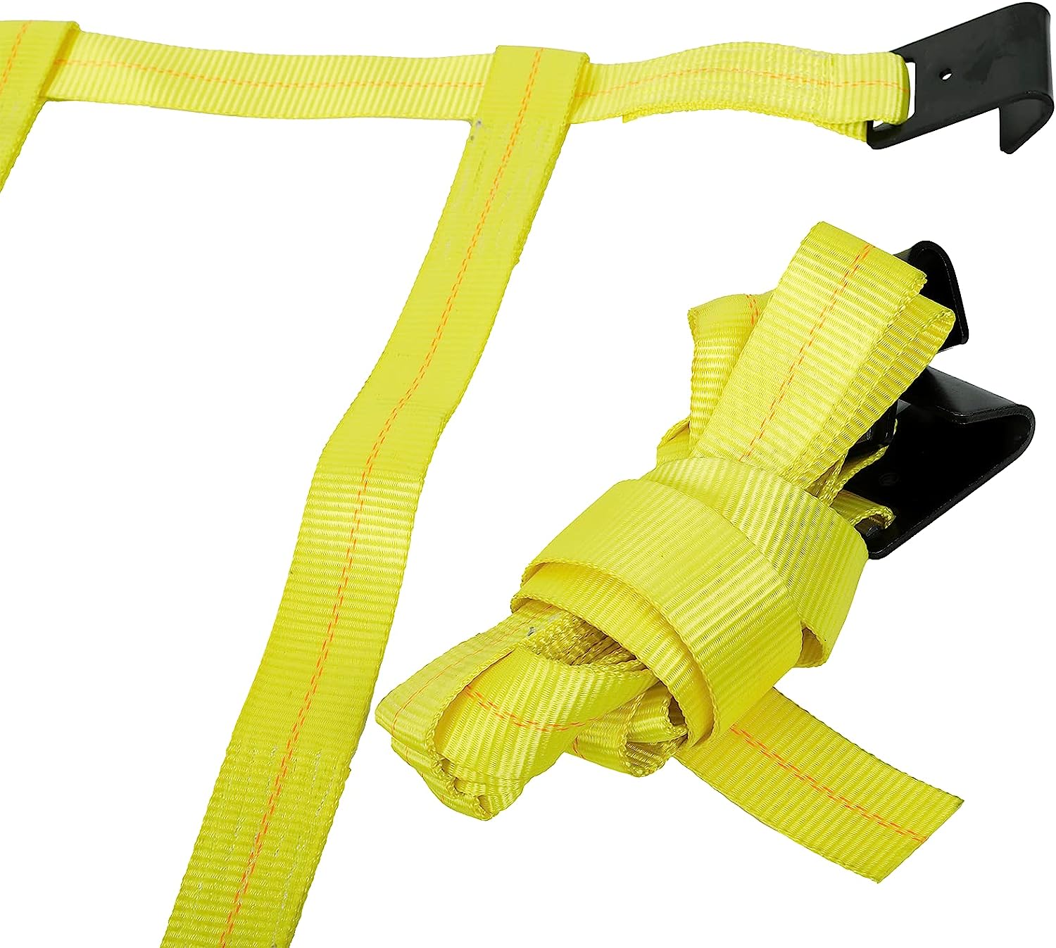 Car tire straps tie downs demonstrating basket style wheel hold