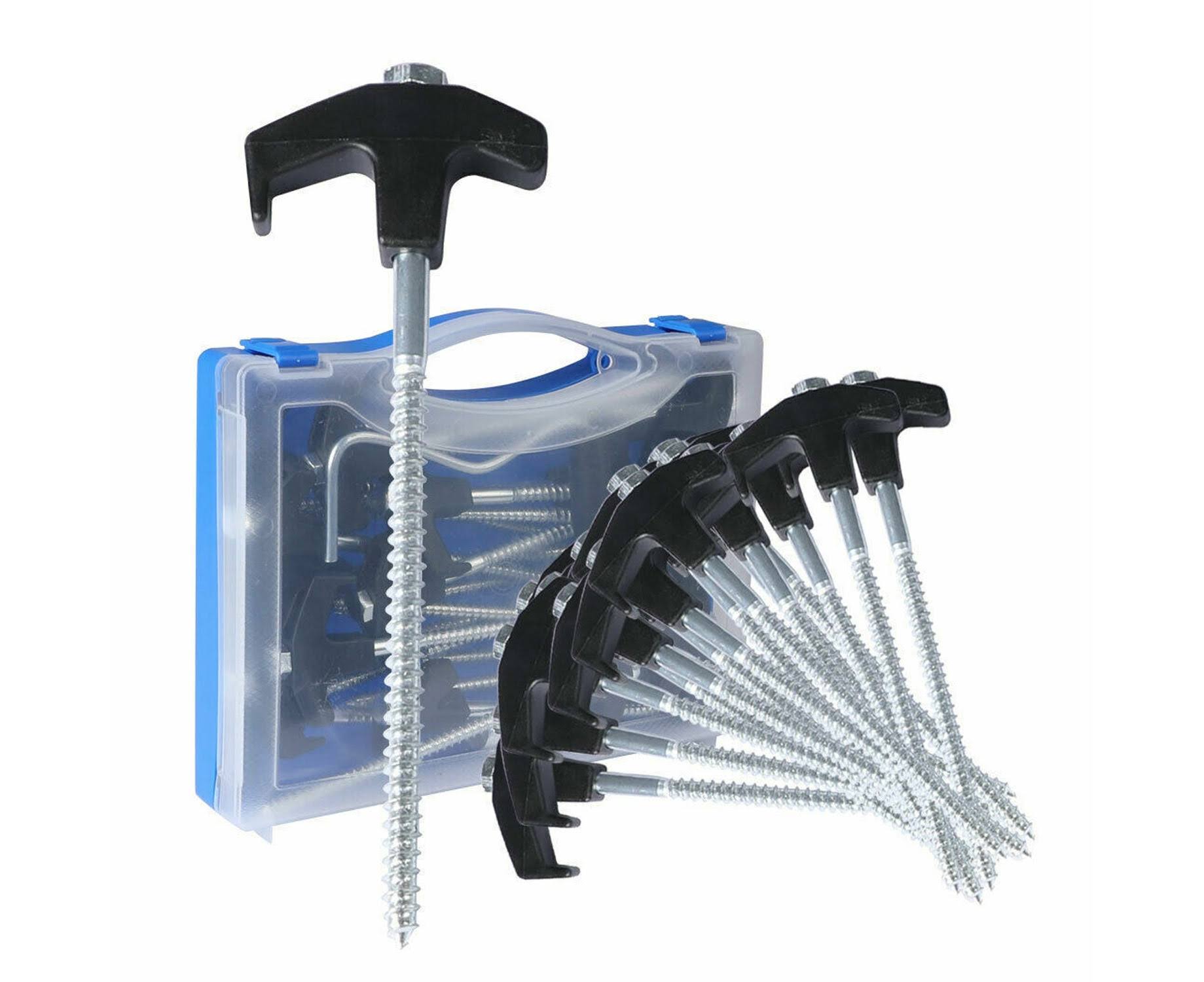 Camping tent pegs arranged showing pointed ends