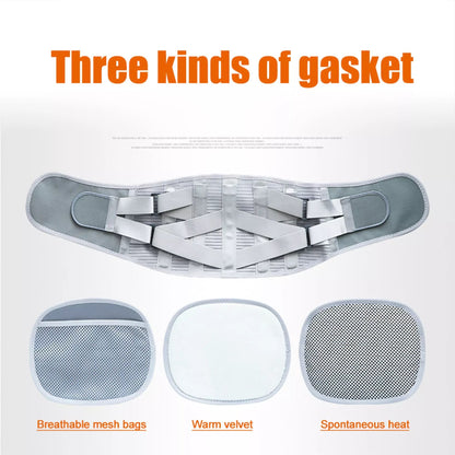 Grey lumbar support belt folded to show thickness