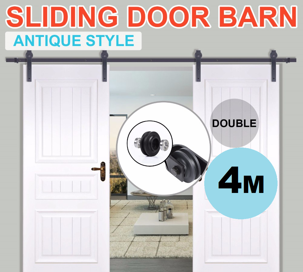 Barn door hardware installed on solid wall with 4m track