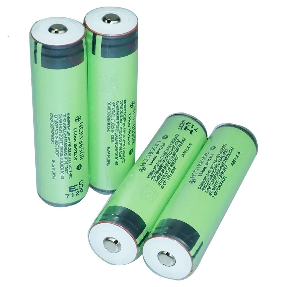 18650 rechargeable battery set arranged flat on white background