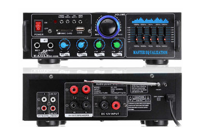 Side angle of stereo HiFi amplifier with control knobs visible