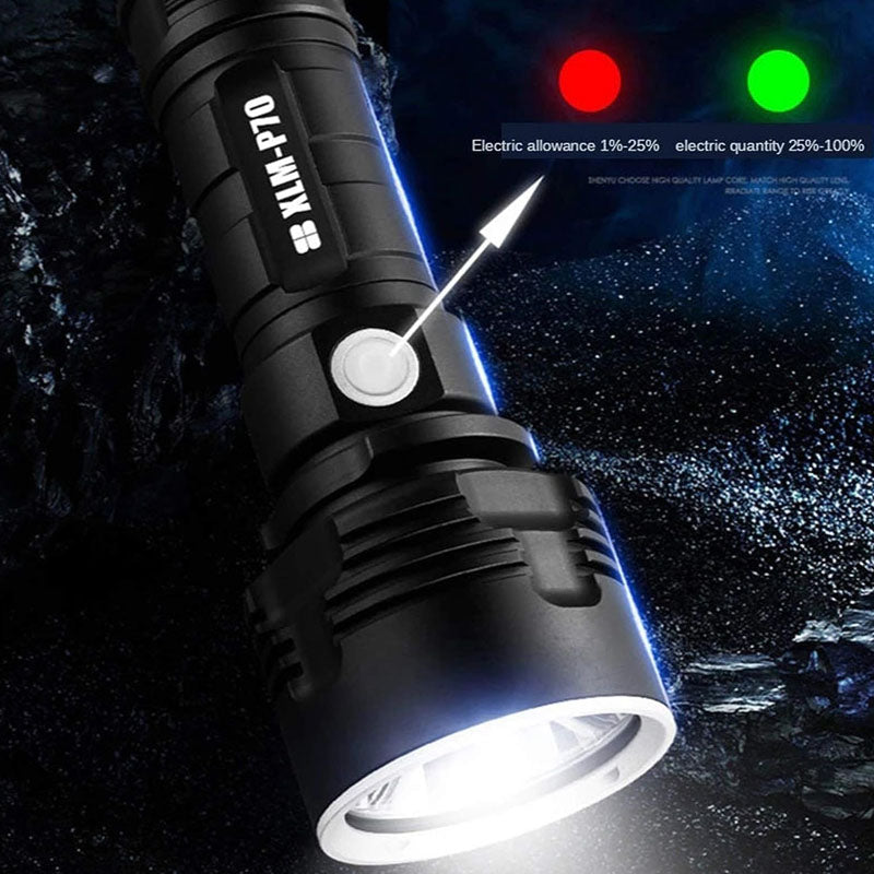 Close up of LED display on hunting torch showing battery level
