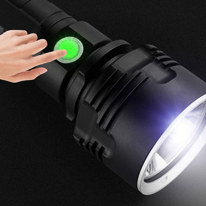 Black aluminium torch held in hand for outdoor use