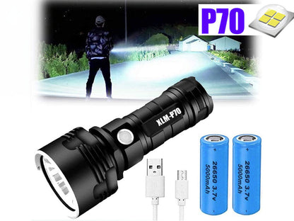 LED torch beam illuminating dark outdoor area